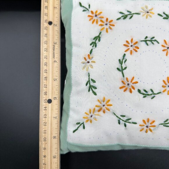Vintage Throw Pillows Embroidered Floral Peach Green White Set Of 3 Cottagecore - Picture 9 of 10